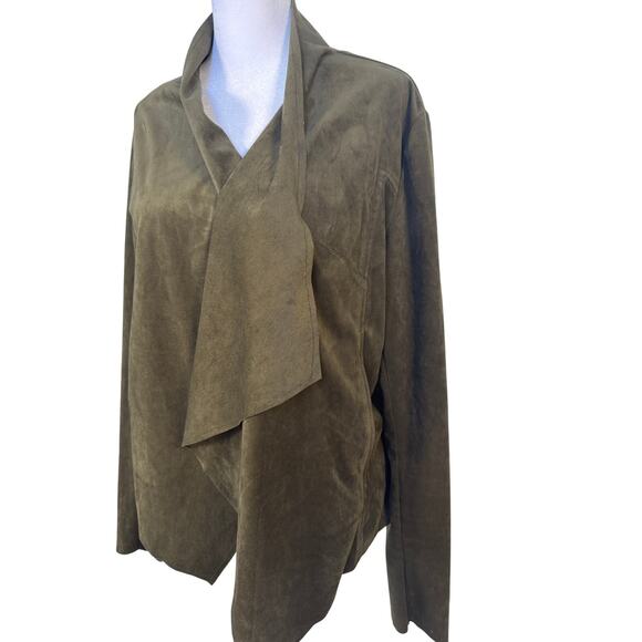 Kut From the‎ Kloth Faux Ultra Suede Moss Green Jacket SOFT W Hi Low Hem - Picture 5 of 9